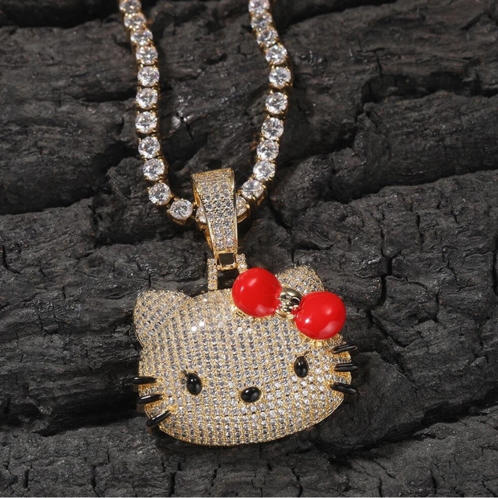 Gold Hello Kitty Pendant Necklace With Red Bow 16inch 55$